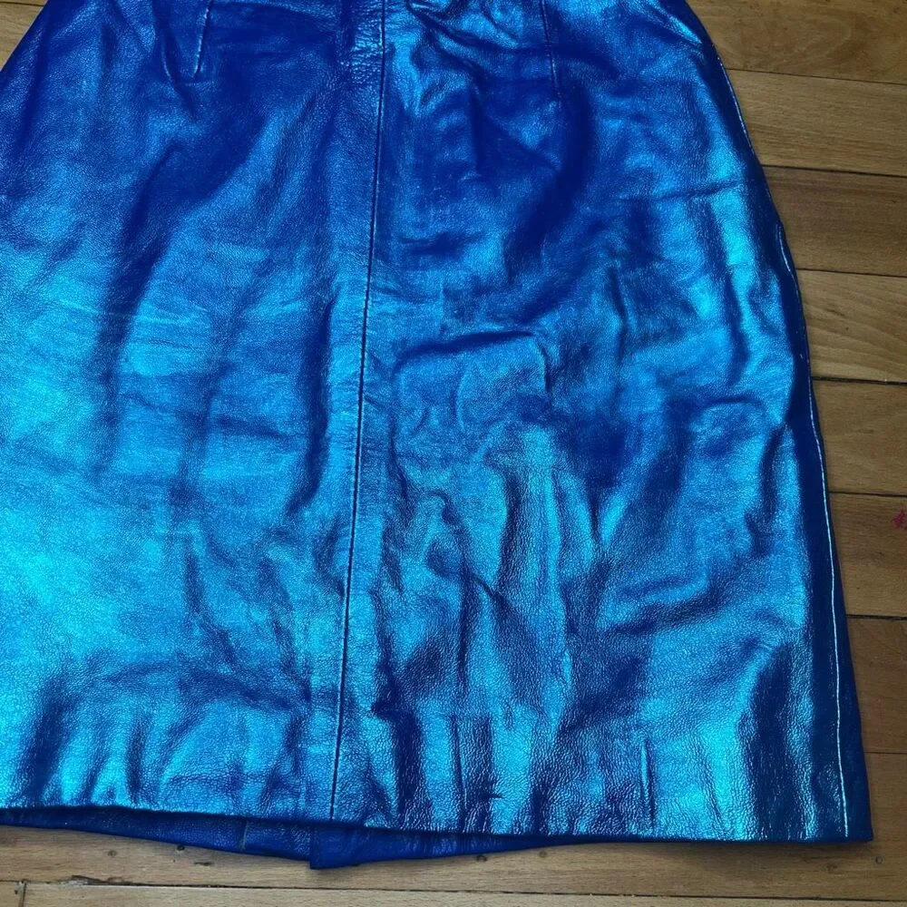 Michael Hoban x North Beach Leather Upcycled Metallic Blue Mini Pencil Skirt 3/4